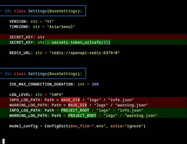 Delta 적용 후 git diff 명령어 실행 화면